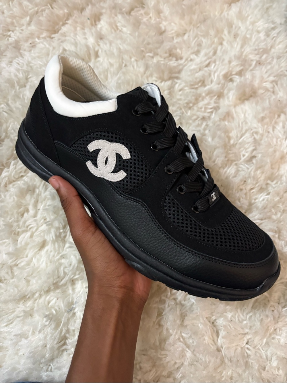 CHANEL Black and White Men's Low-Top Sneaker